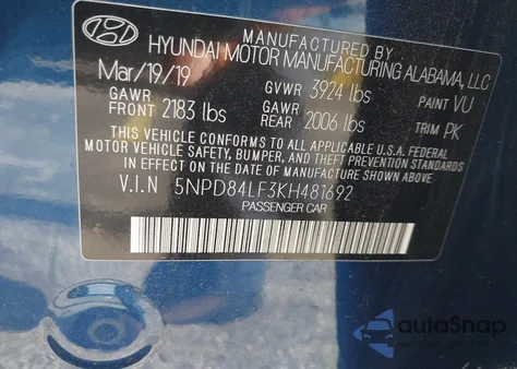 2019 Hyundai Elantra Sel from USA, damaged, VIN 5NPD84LF3KH481692